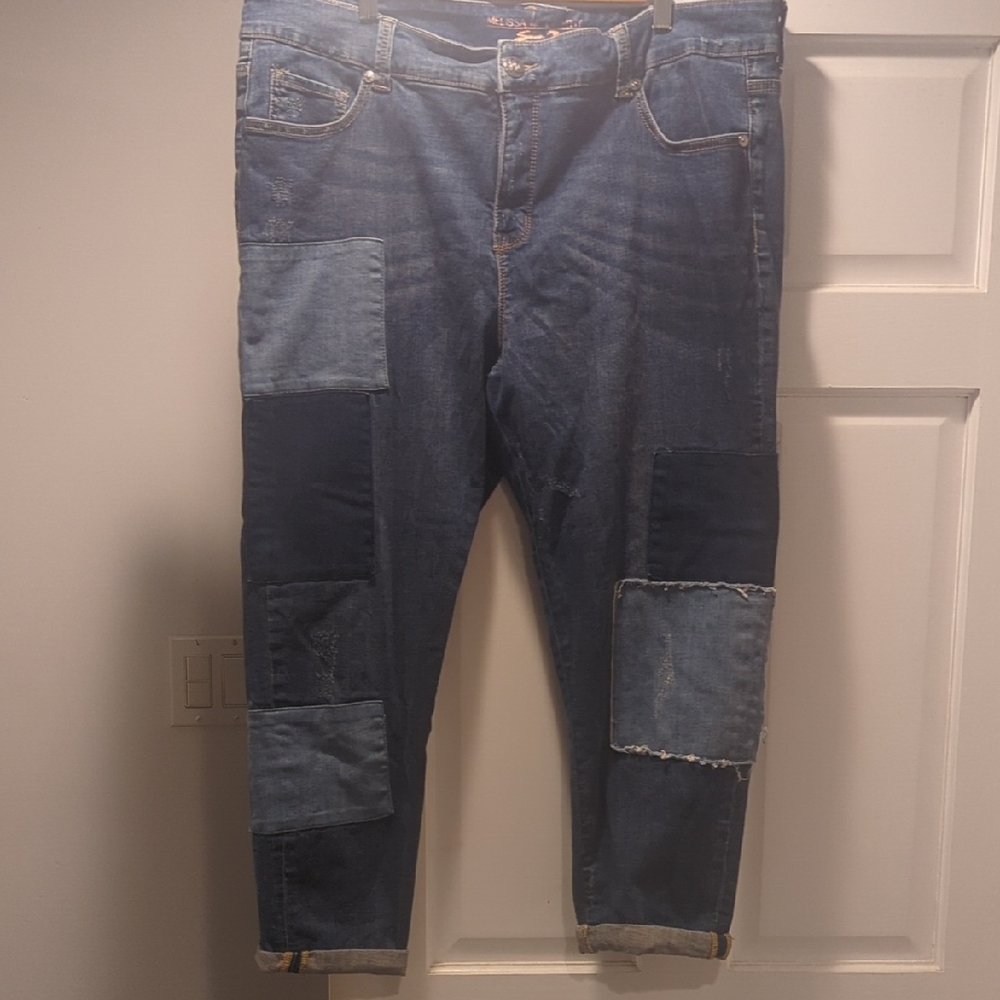 Melissa McCarthy Seven7 Blue Patchwork Cropped Jeans